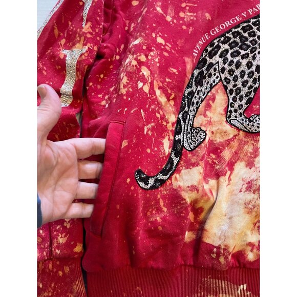 Avenue George V Paris men’s Red bleach art Leopard Hooded Sweatshirt S hoodie - Picture 5 of 16